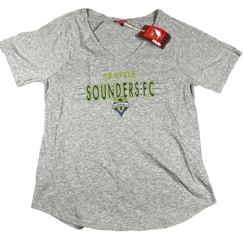 Mitchell & Ness‎ Womens Medium Gray Seattle Sounders FC MLS V Neck Shirt NWT